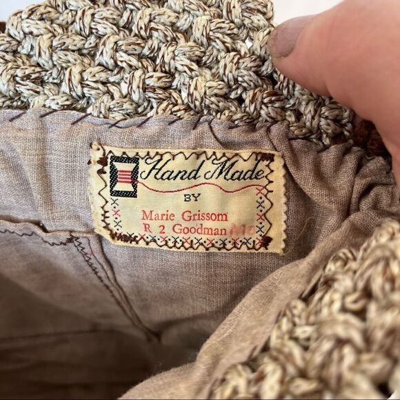 Vintage Handmade Boho Macrame Shoulder Bag Purse Wood Beads Tassels Brown Tan - Picture 7 of 7